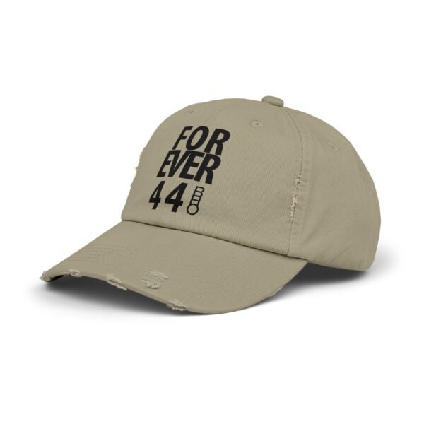 Unisex Distressed Cap - Forever 44 Vintage Style Hat - Black Logo
