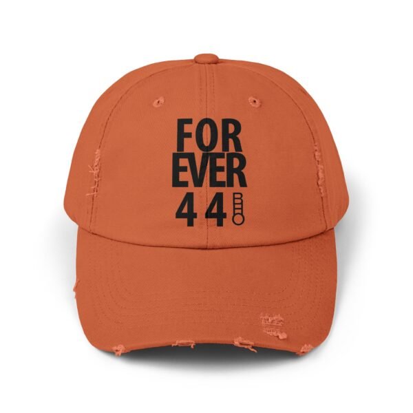 Unisex Distressed Cap - Forever 44 Vintage Style Hat - Black Logo