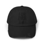 Unisex Distressed Cap - Forever 44 Vintage Style Hat - Black Logo