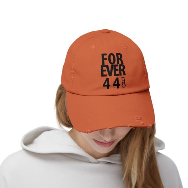 Unisex Distressed Cap - Forever 44 Vintage Style Hat - Black Logo